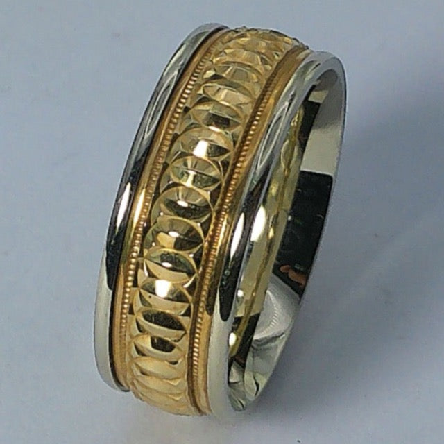 14K Tu-tone Artcarved Comfort-fit Wedding Band, 7.5mm, Size 8.5