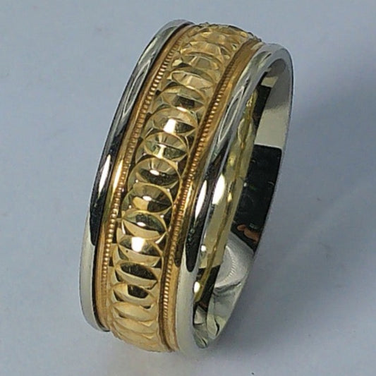 14K Tu-tone Artcarved Comfort-fit Wedding Band, 7.5mm, Size 8.5