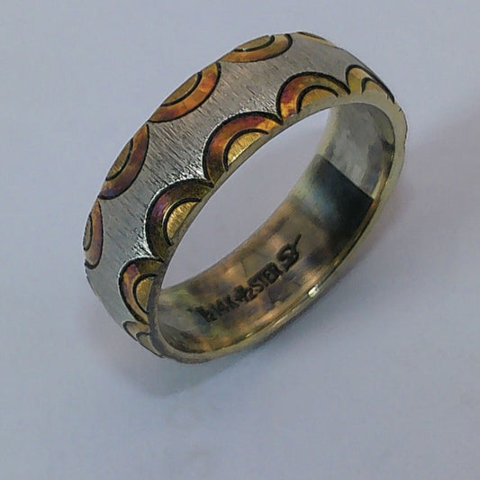 1/2 14K+1/2 Ster. Tu-tone Wedding Ring, 6mm, Size 7.5, 5.6 Grams