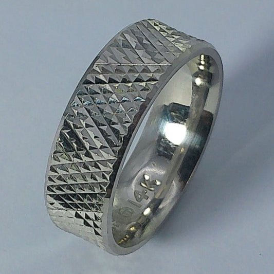 14K. White Gold Orange Blossom Wedding Band, 6.1mm, Size 6.25