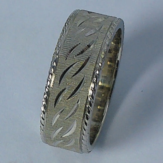 14K White Gold Spergel Flat Wedding Band, 6.2mm, Size 4.5